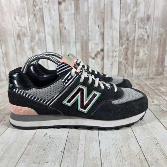 New Balance Shoes - New Balance 574 WL574BFK Black Pink Green Women's Athletic Shoes Size 7